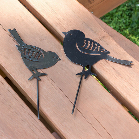 Set of 2 Black Metal Birds Garden Stake Silhouette Ornaments