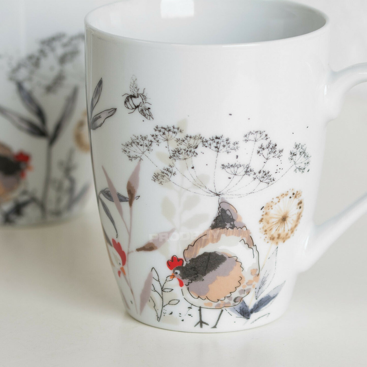 Set of 2 Country Hens Floral Coffee Mugs