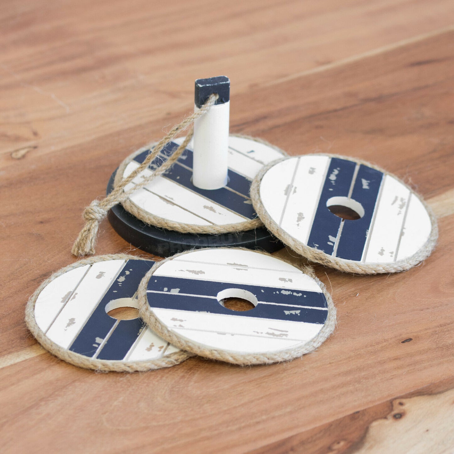 Set of 4 Wooden Seashore Coasters with Storage Holder