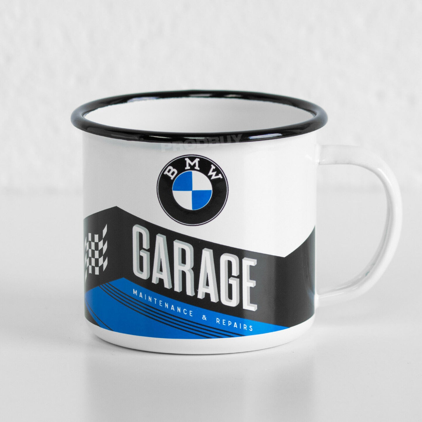 'BMW Garage' Enamel Coffee Mug