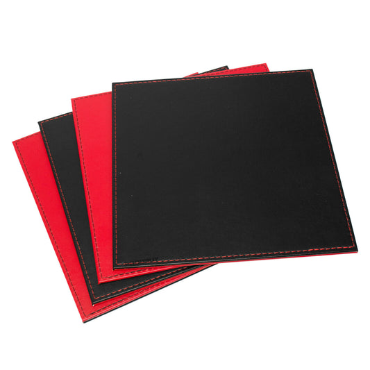 Set of 4 Square Red & Black Faux Leather Placemats