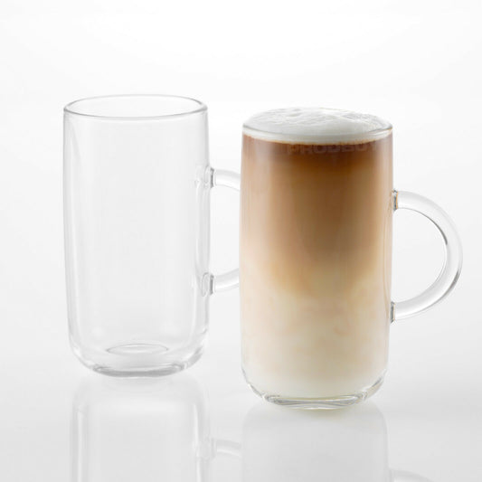 Set of 2 Tall Latte Glasses 260ml Clear Glass Coffee Tea Mugs