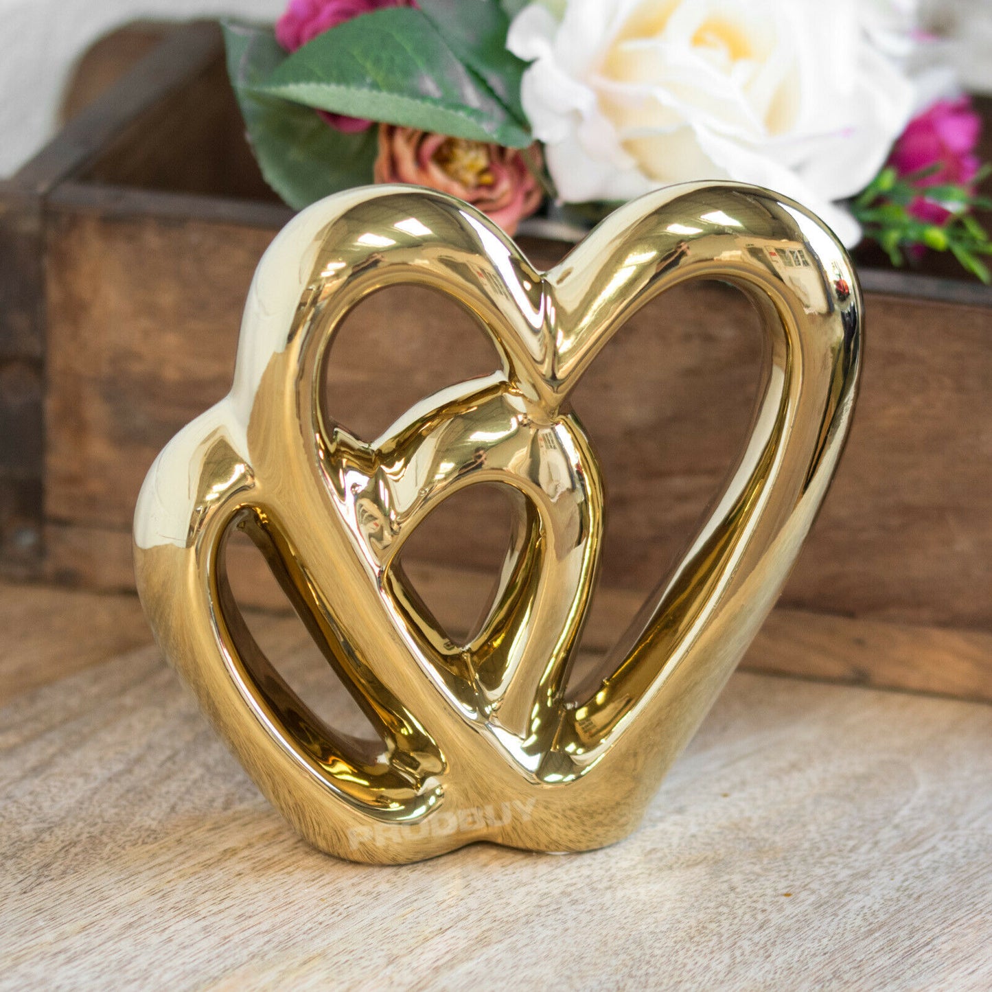 Gold Double Love Heart 15cm Ornament