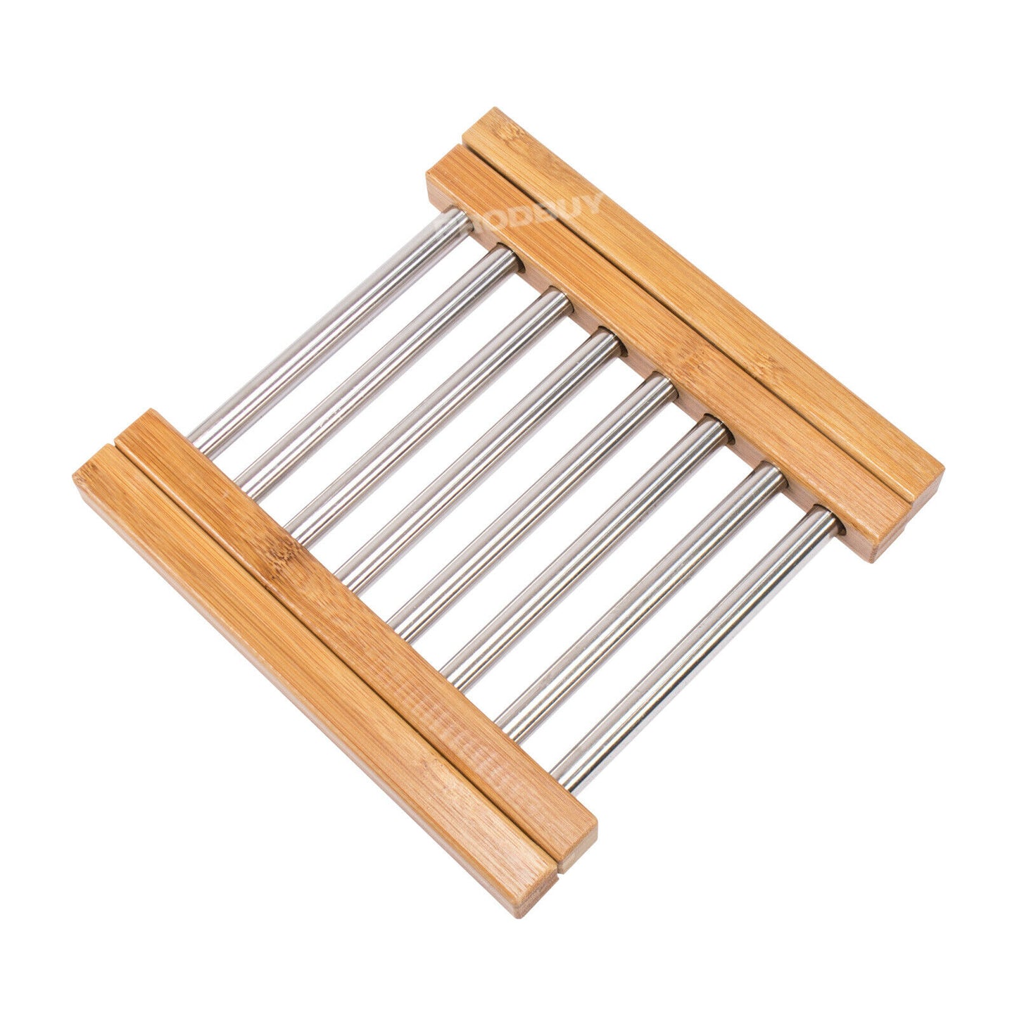 Extendable Kitchen Trivet Stainless Steel & Bamboo Wood