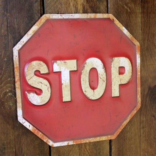 Red Metal "STOP" Wall Sign 35cm Rustic Industrial Traffic Road Warning