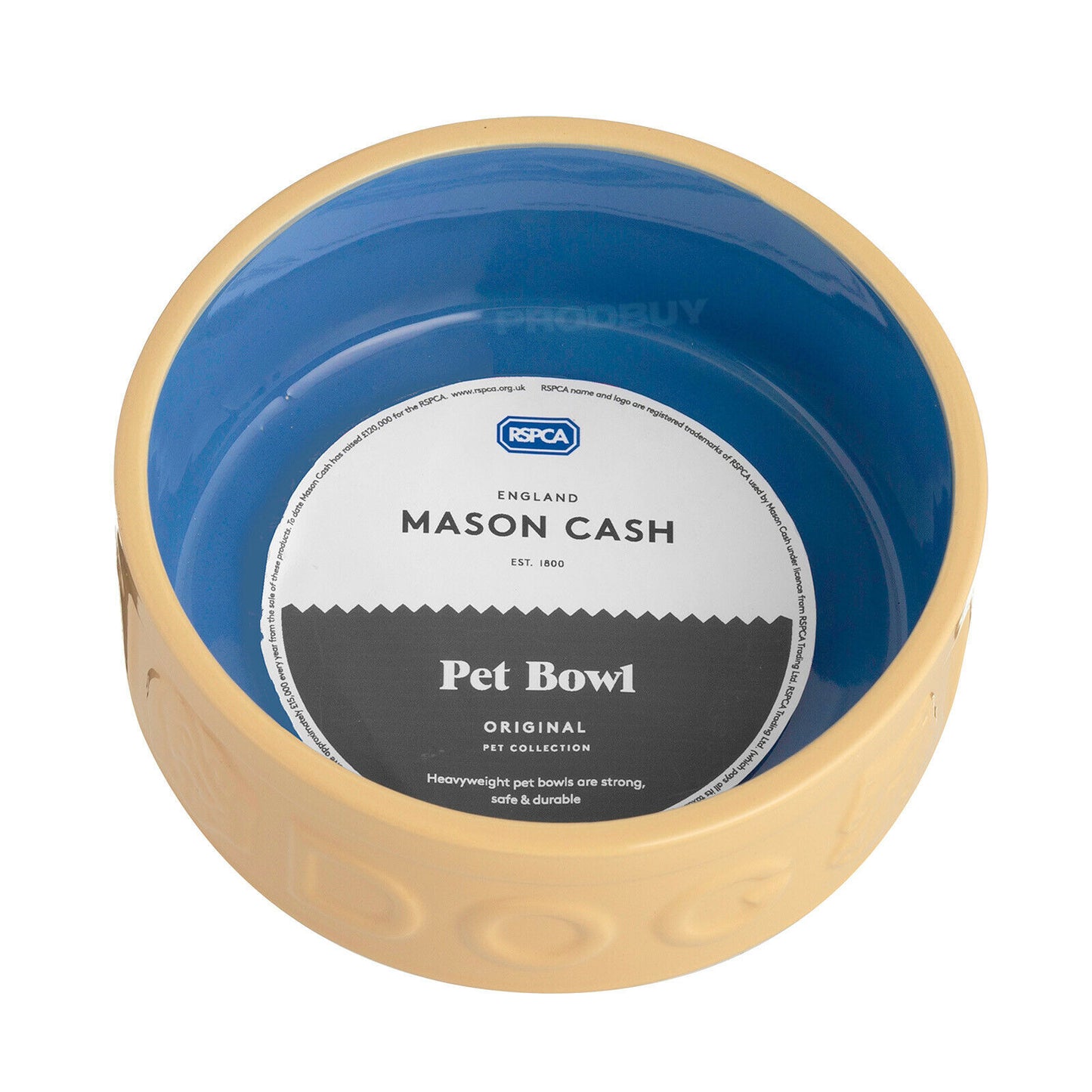 Mason Cash Cane & Blue "DOG" Bowl Medium 15cm Heavy Ceramic