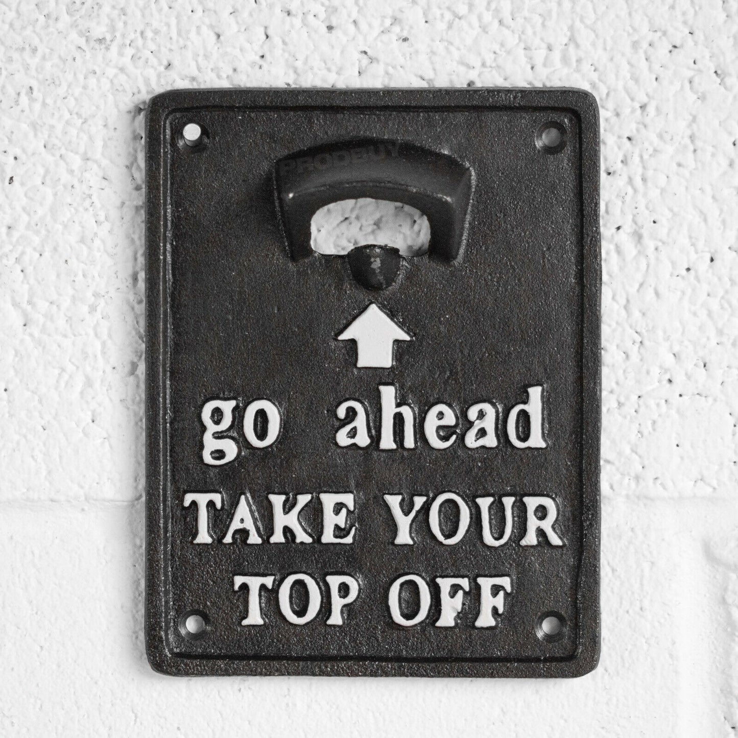 'Go Ahead Take Your Top Off' Cast Iron Wall Bottle Opener