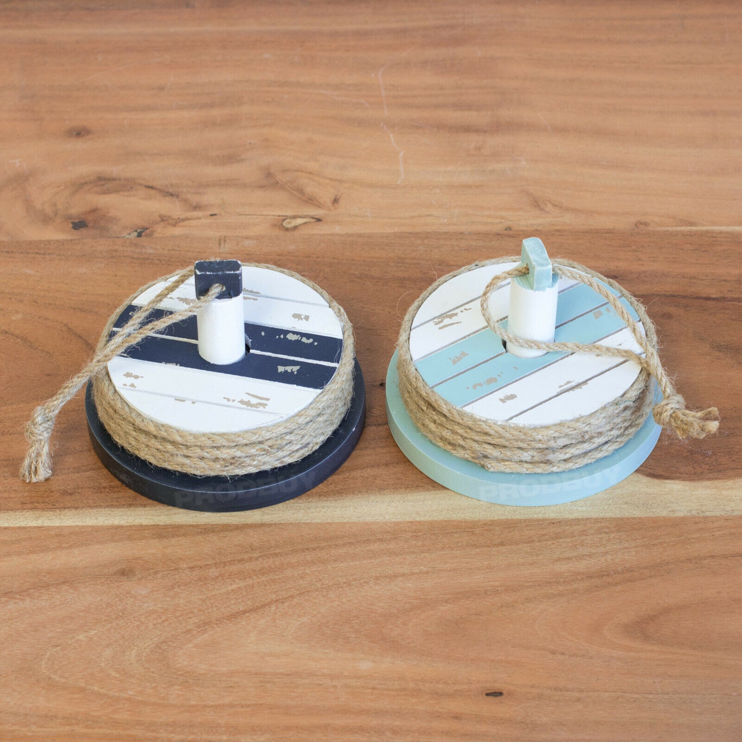 Set of 4 Wooden Seashore Coasters with Storage Holder