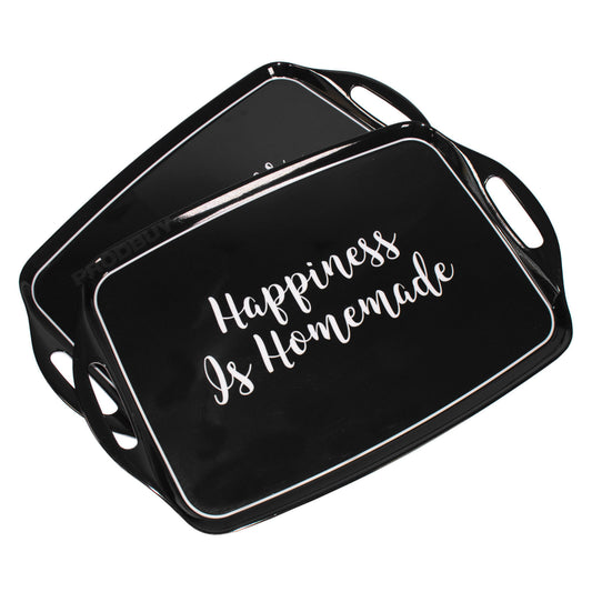 Set of 2 'Happiness Is Homemade' Black Serving Trays