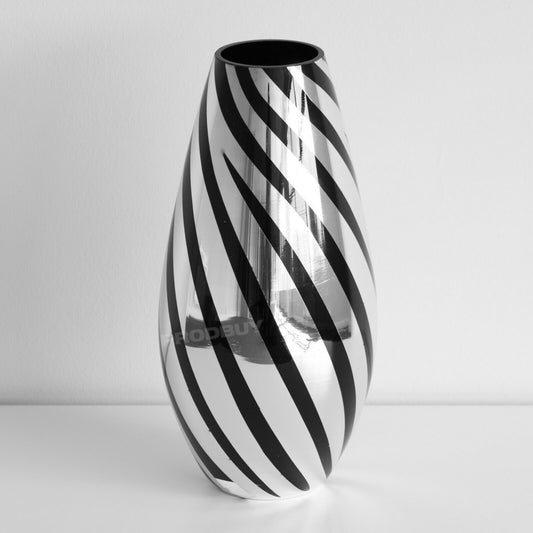 Vincenza Glass 31cm Vase Black Twist Mirrored Design