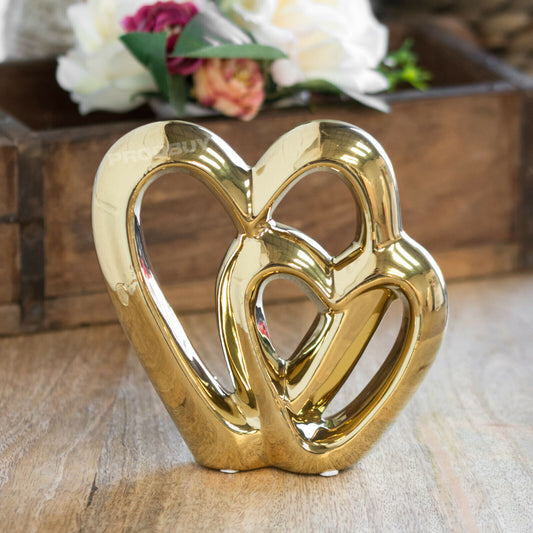 Gold Double Love Heart 15cm Ornament