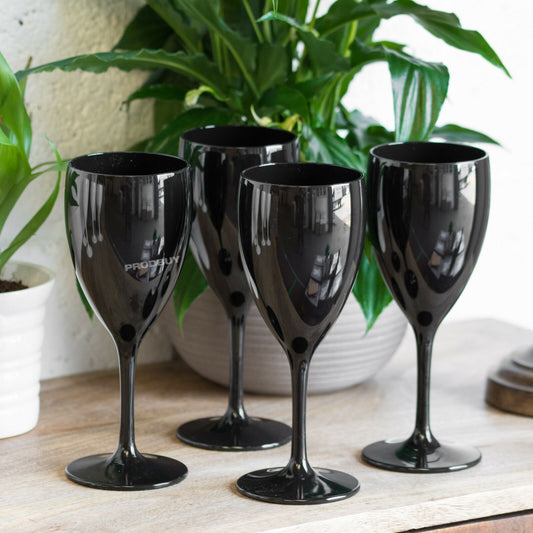 Set of 4 Black Glossy Polycarbonate Plastic Wine Glasses