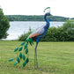 Large 100cm Blue Peacock Metal Garden Ornament