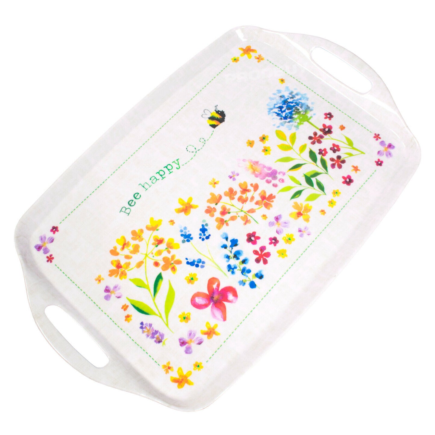 Set of 2 Bee Happy Melamine Handled Serving Trays