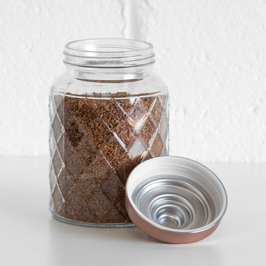 Glass Lattice 1 Litre Storage Jar with Copper Lid