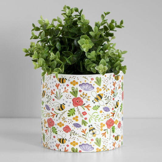 Floral Bees 16cm Plant Pot Large White Ceramic Indoor Cover