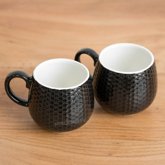 Set of 2 Mason Cash Black Embossed Mugs 370ml Fine Stoneware