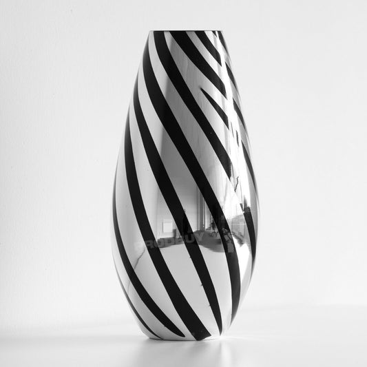 Vincenza Glass 31cm Vase Black Twist Mirrored Design
