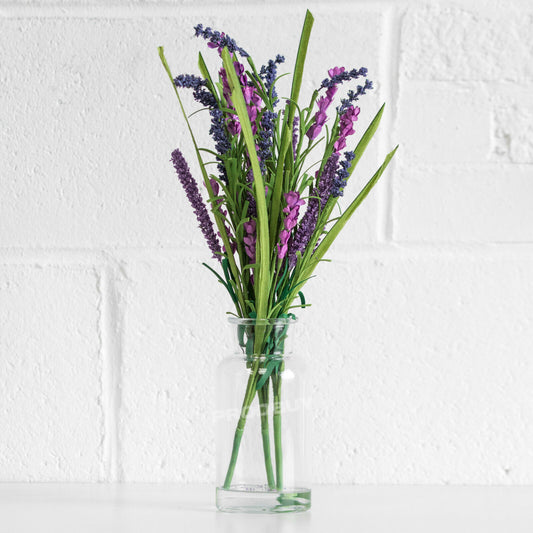 Artificial Lavender Flowers In Glass Vase