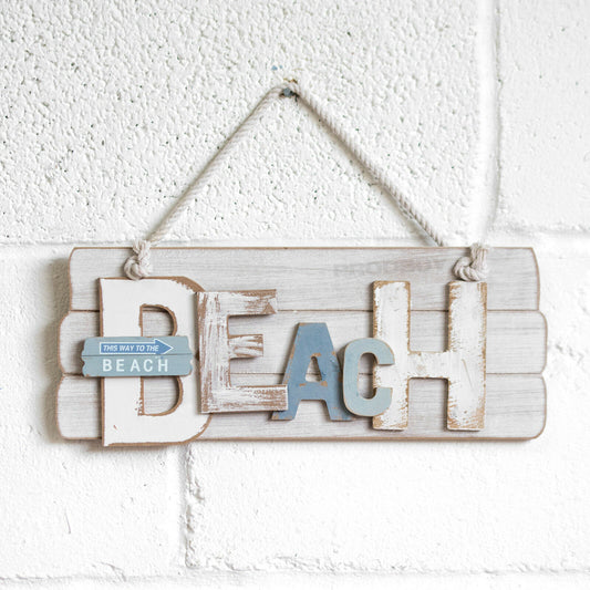 "This Way To The Beach" Wooden Wall Art Coastal Decor