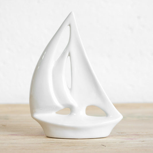 White Sailing Boat 20cm Ceramic Ornament