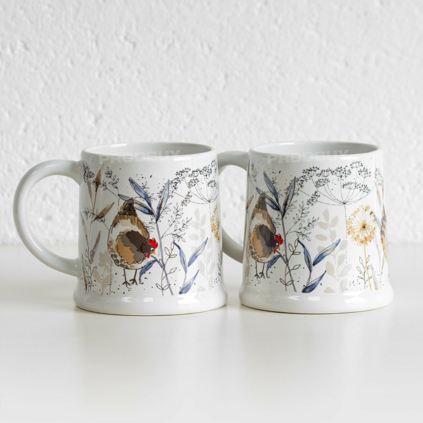 Set of 2 Country Hens Large Footed Coffee Mugs