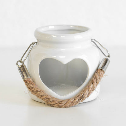 Heart Ceramic Tealight Candle Holder with Rope Handle