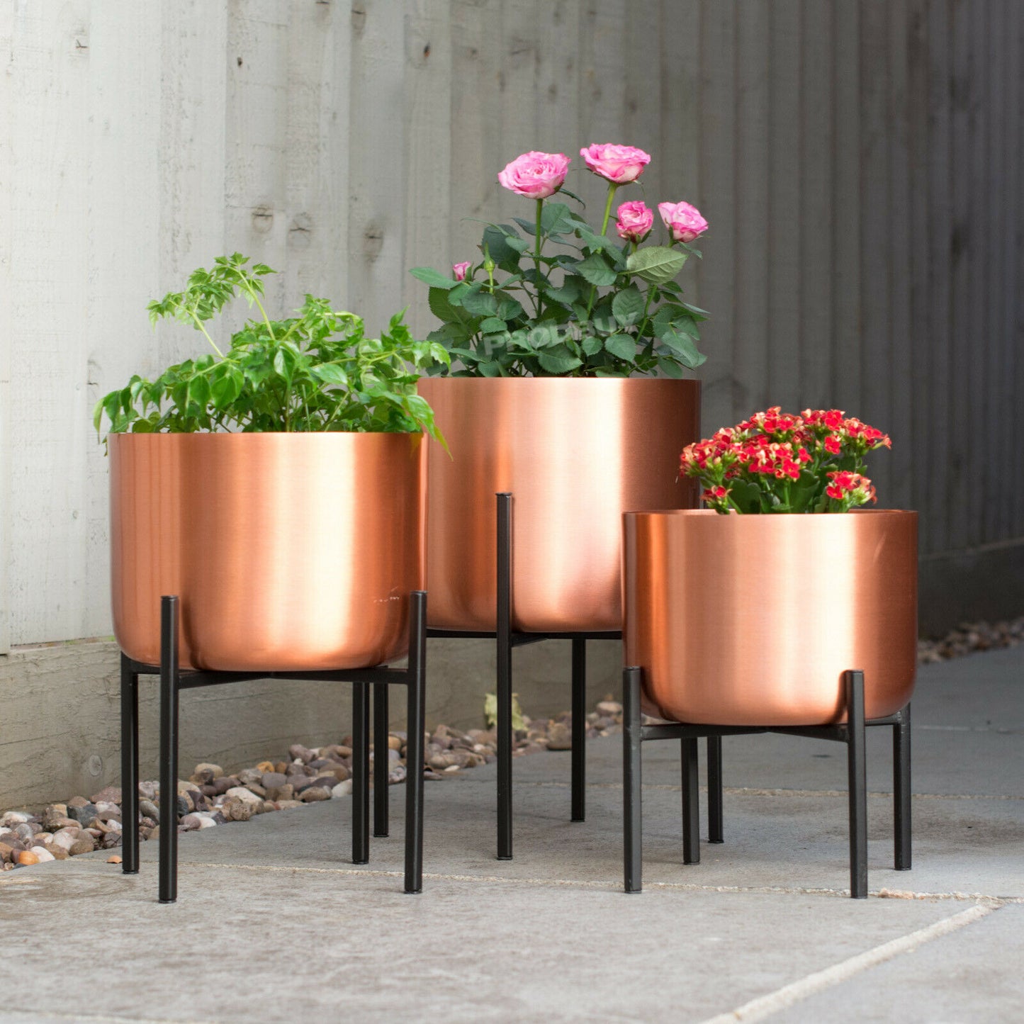 indoor copper plant pots Set of 3 Large Brushed Copper Planters On Stands – Robert David Home
