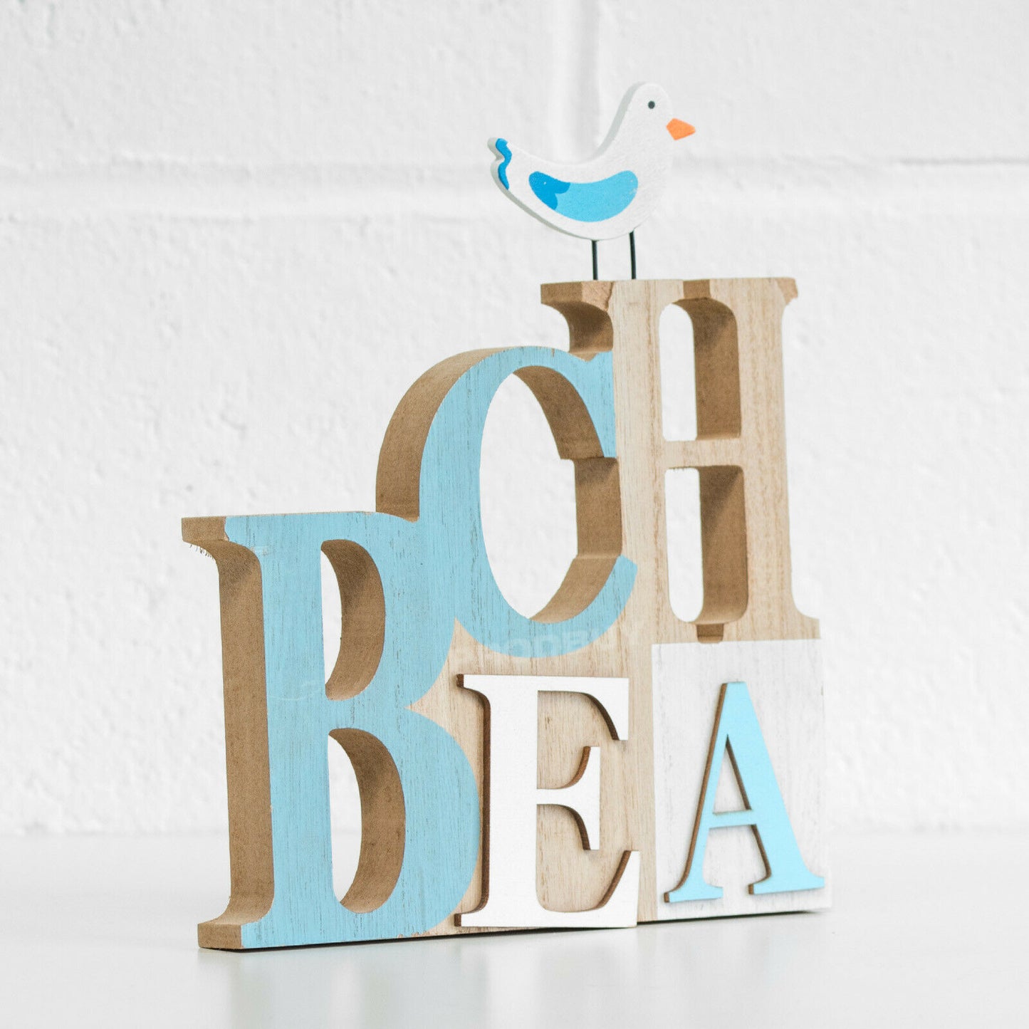 Freestanding Wooden BEACH Word Art Ornament Sign Plaque Bathroom Decoration