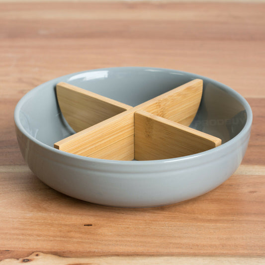 Typhoon Grey Serving Dish with Bamboo Dividers Chip & Dip Crisp Snack Bowl