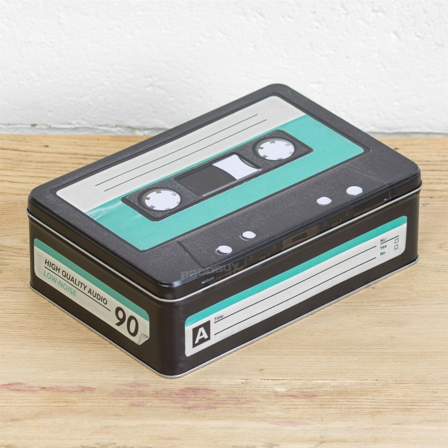 Retro Cassette Tape 2.5L Flat Tin Storage Lunch Box