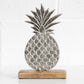 Silver Pineapple on Wooden Stand Decorative Ornament