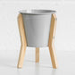 Small 18cm Plant Pot Wood Stand Grey Metal 10cm