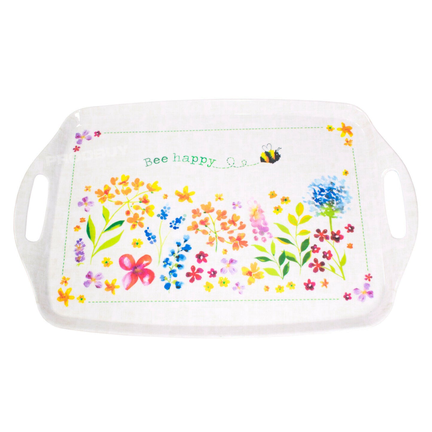 Set of 2 Bee Happy Melamine Handled Serving Trays