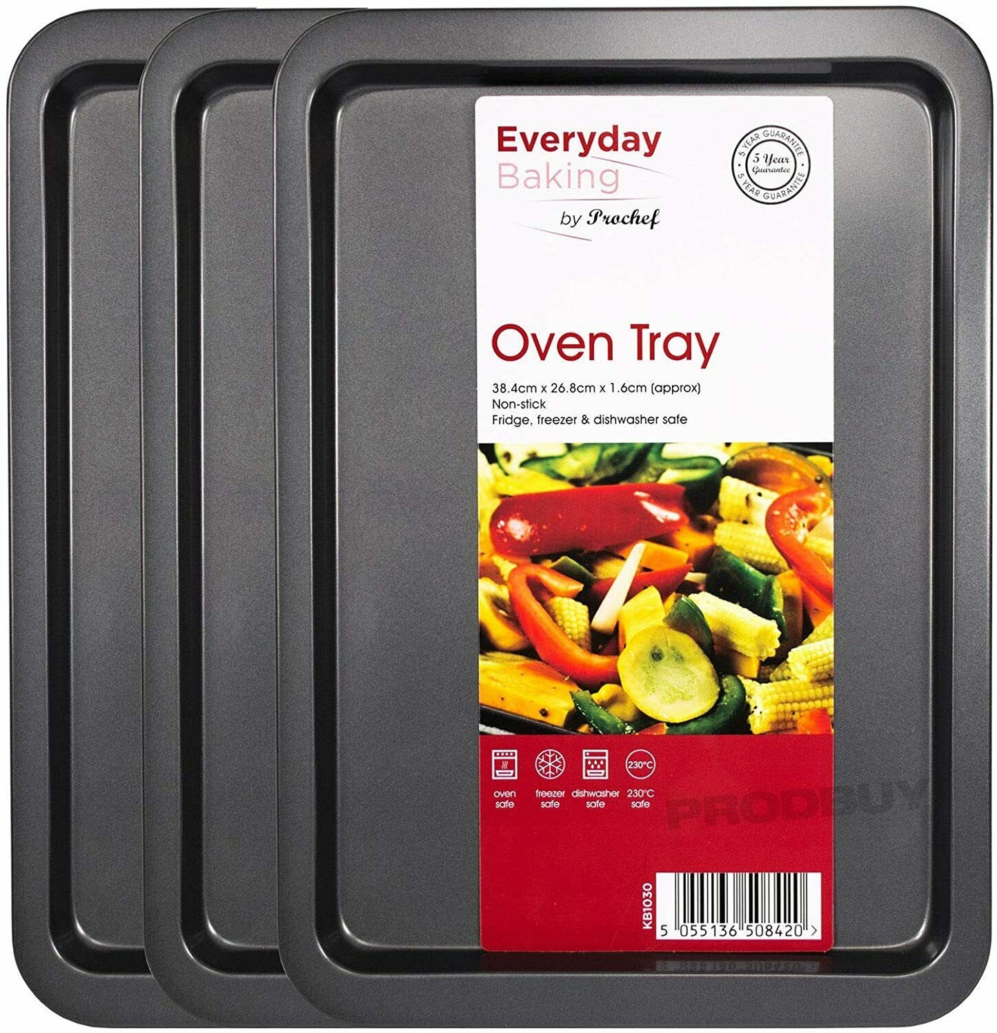 Set of 3 Prochef Essentials Oven Trays Non Stick Baking Large 38cm