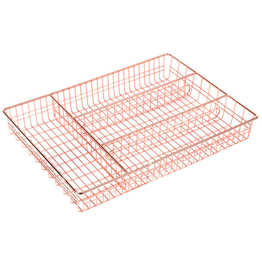 Copper Colour 4 Compartment Metal Wire Cutlery Storage Tray