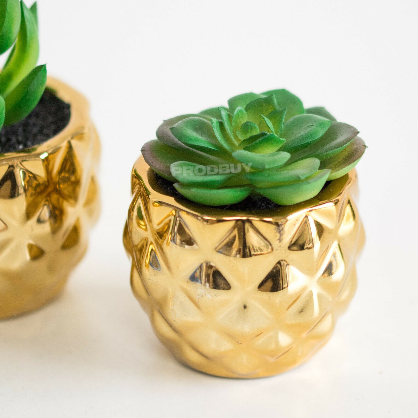 Set of 4 Artificial Succulents In Gold Pots