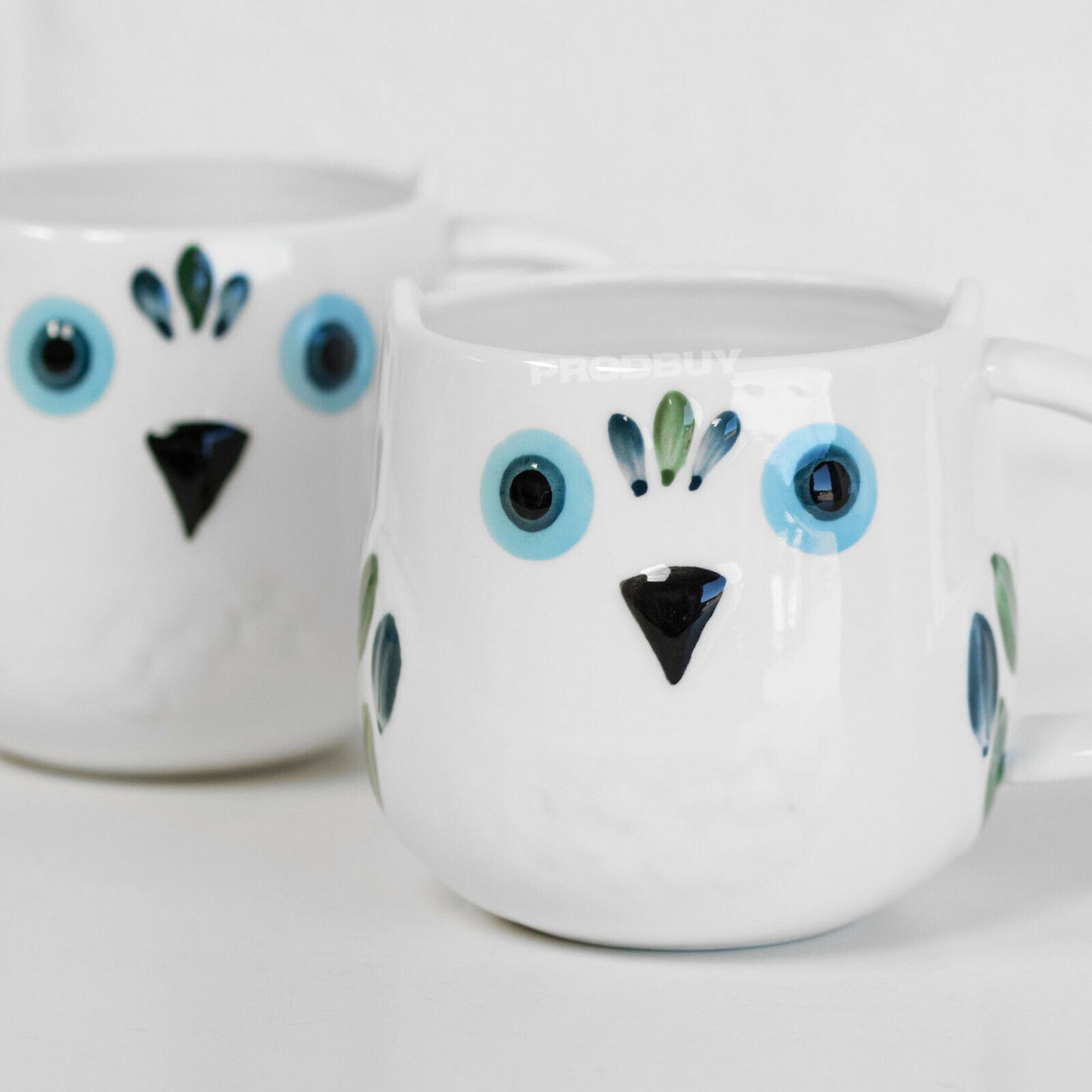 Set of 2 Large 400ml White Owl Bird Shaped Mugs