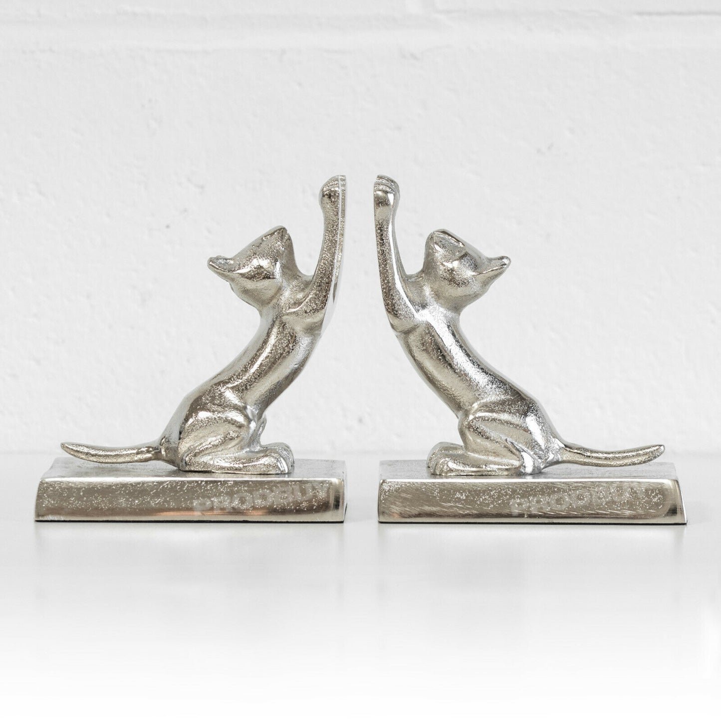 Set of 2 Metal Cute Cat Bookends Quirky Book Stopper