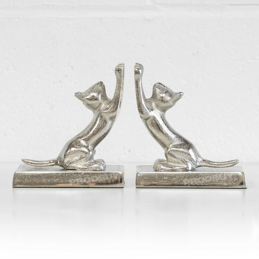 Set of 2 Metal Cute Cat Bookends Quirky Book Stopper