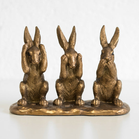 Bronze 3 Wise Hares Ornament See Speak Hear No Evil