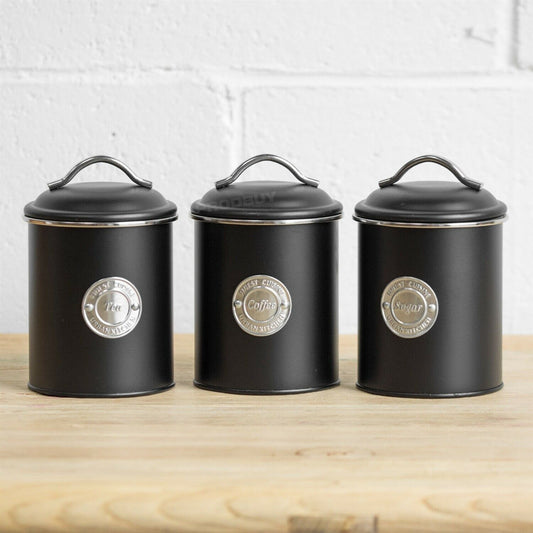 Set of 3 Black Tea Coffee Sugar Storage Canisters