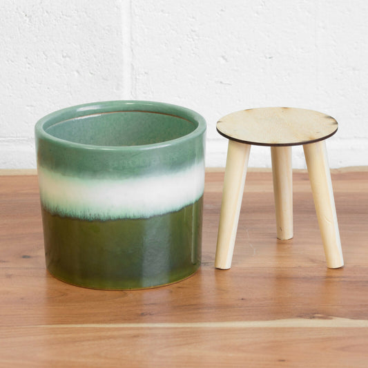 Green Glazed Ceramic Plant Pot with Stand