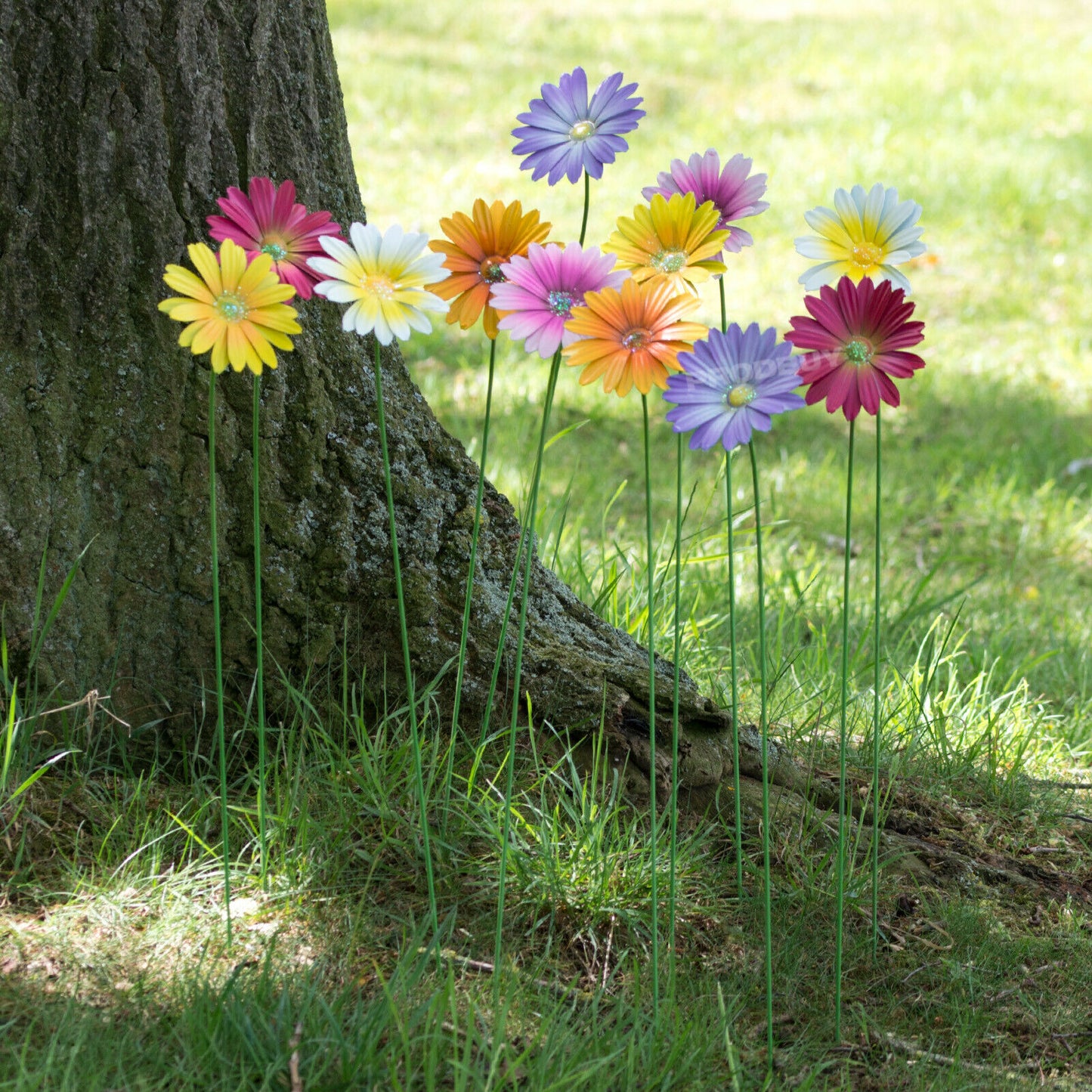 Set of 12 Colour Metal Flower Garden Stakes