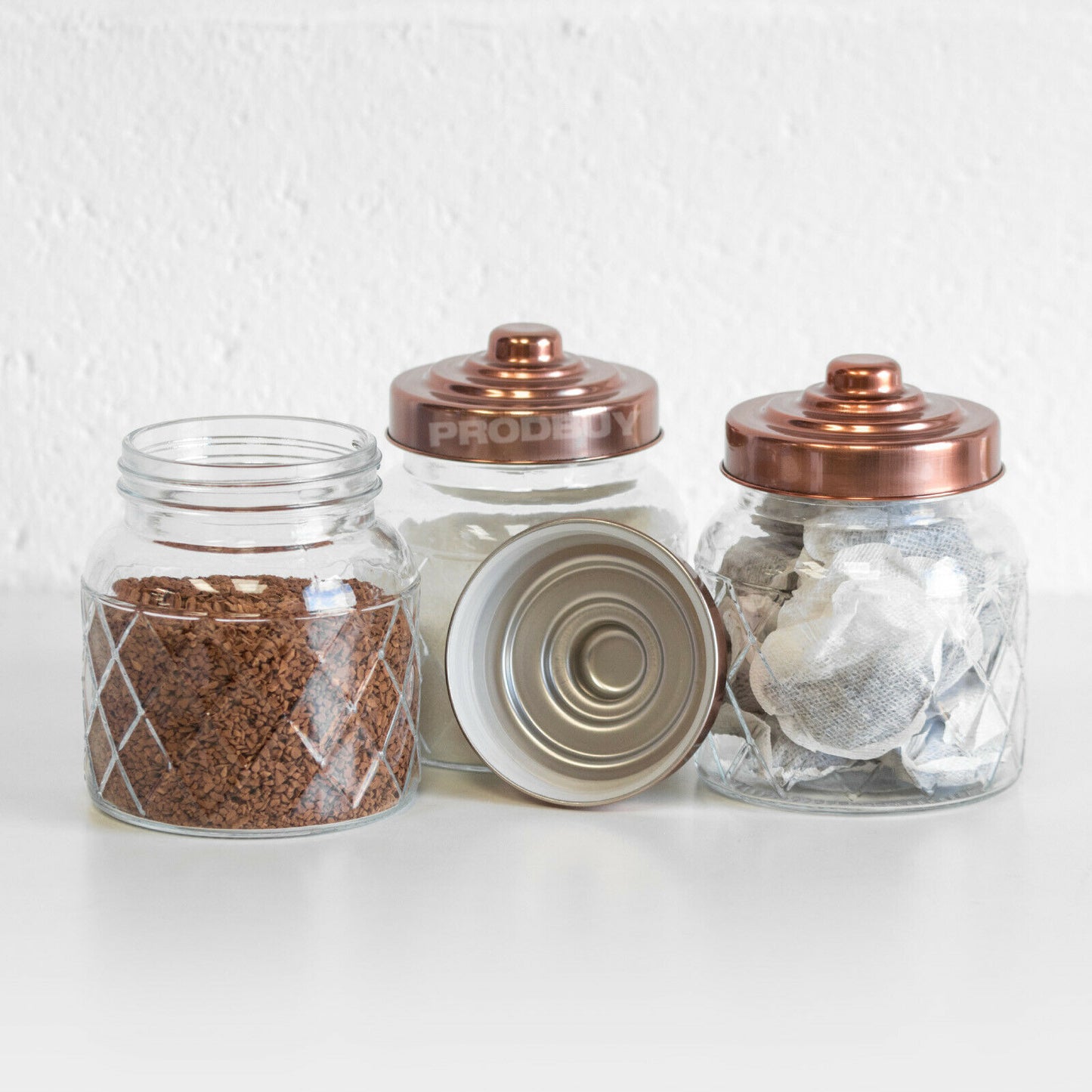 Set of 3 Copper Glass Storage Jars 650ml