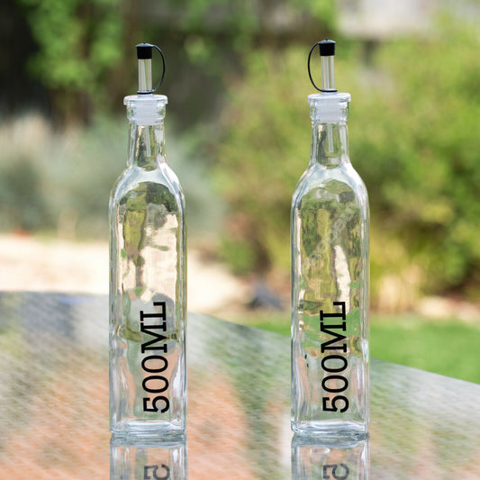 Set of 2 Glass Oil & Vinegar 500ml Pourer Bottles