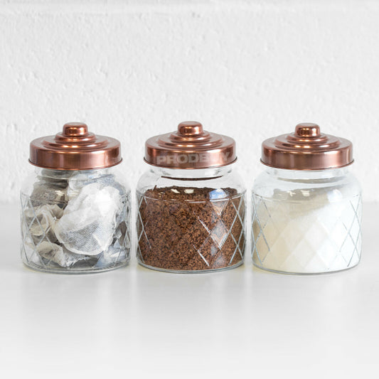 Set of 3 Small Copper Glass Storage Jars