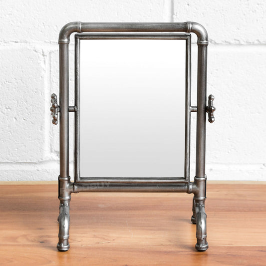 Steampunk Table Mirror Adjustable Tilting 38cm Pipe Design