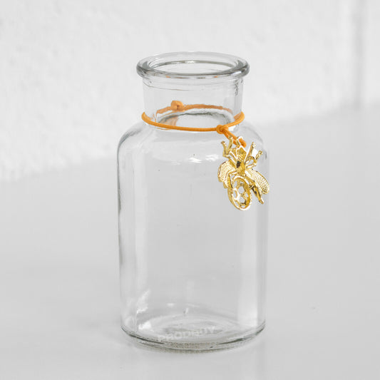 Gold Bee Charm Small Glass Bud Vase