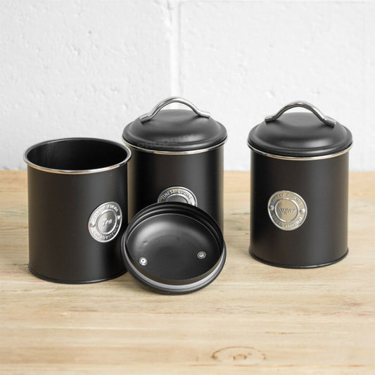 Set of 3 Black Tea Coffee Sugar Storage Canisters